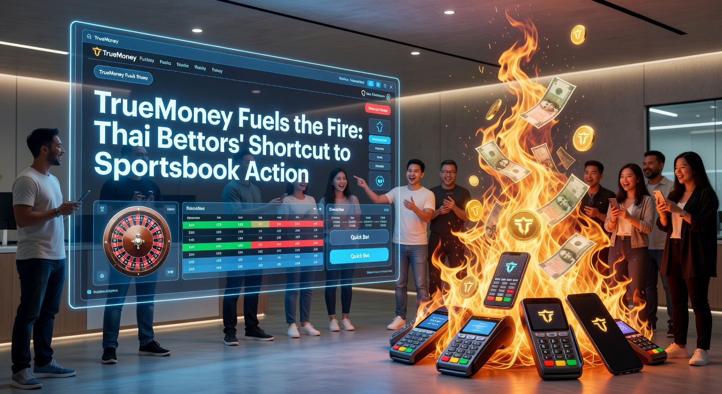 Thai users scanning QR codes with TrueMoney app to fund sports bets on mobile devices during a lively football match viewing